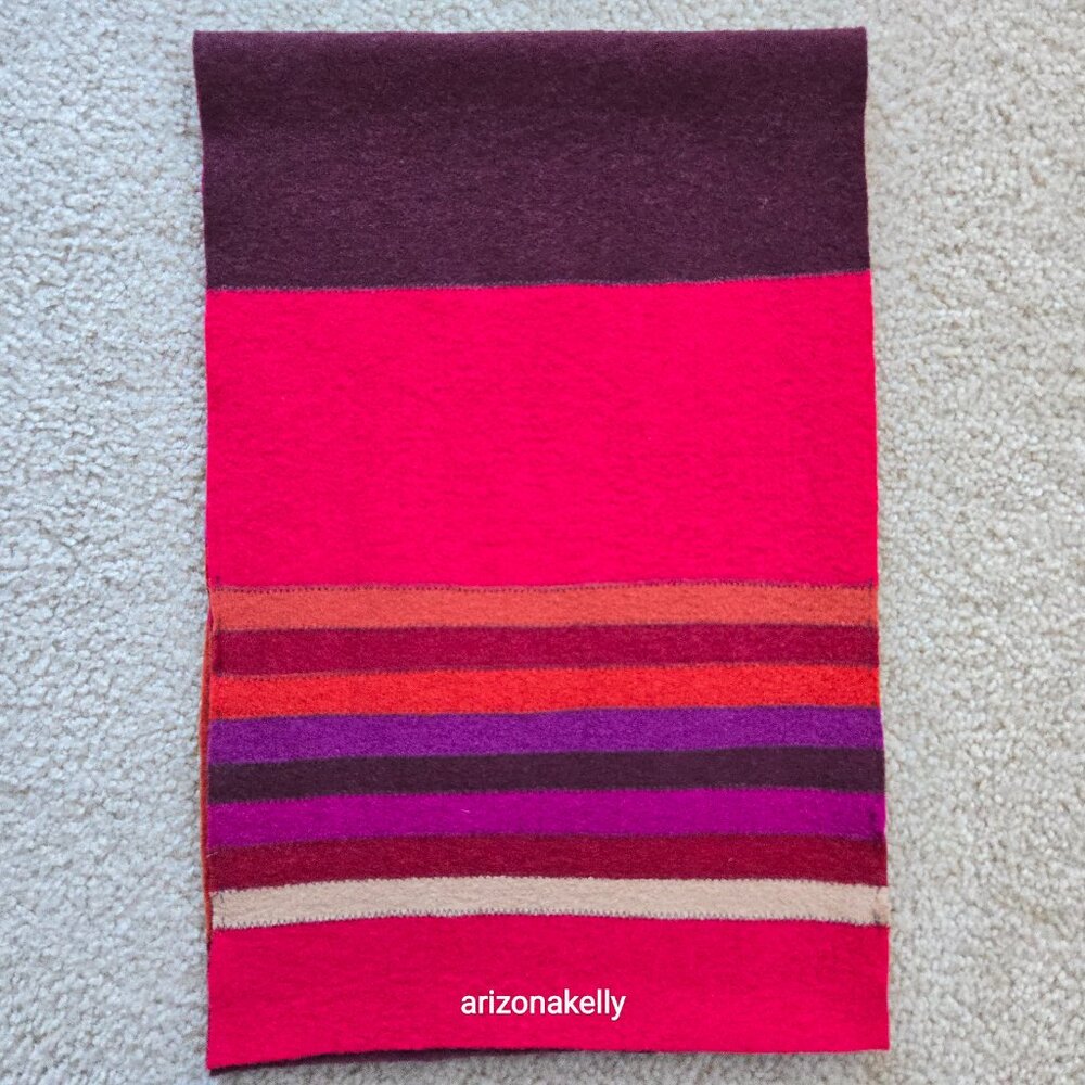 100% Wool Scarf Felted Textured Segmented Colorful Boho Coldwater Creek
